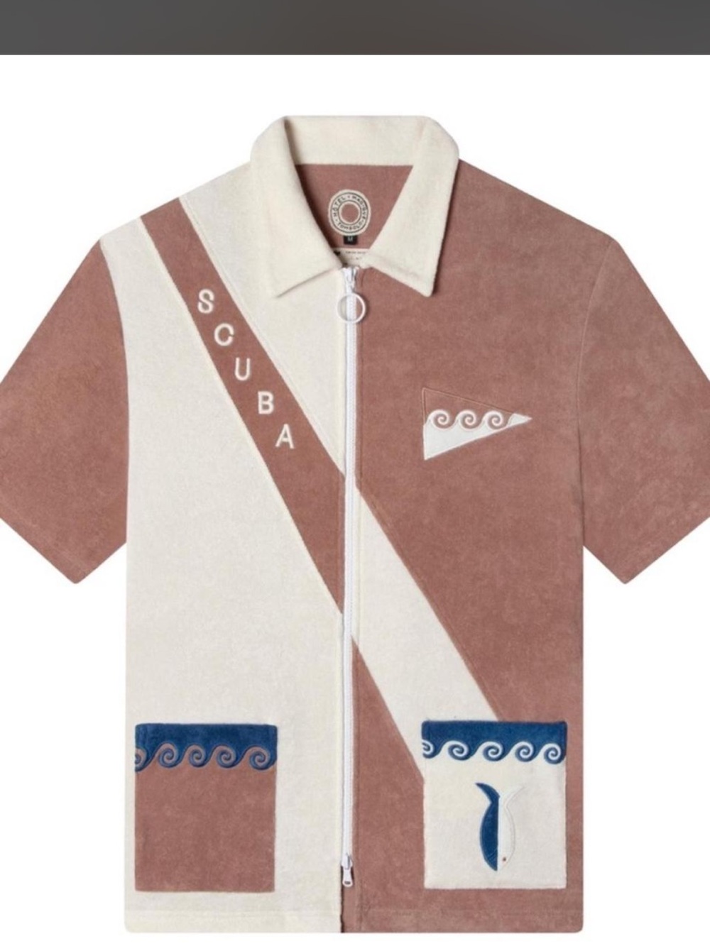 Tombolo SCUBA Two-Tone Zip Front Casual Shirt - Cream & Brown